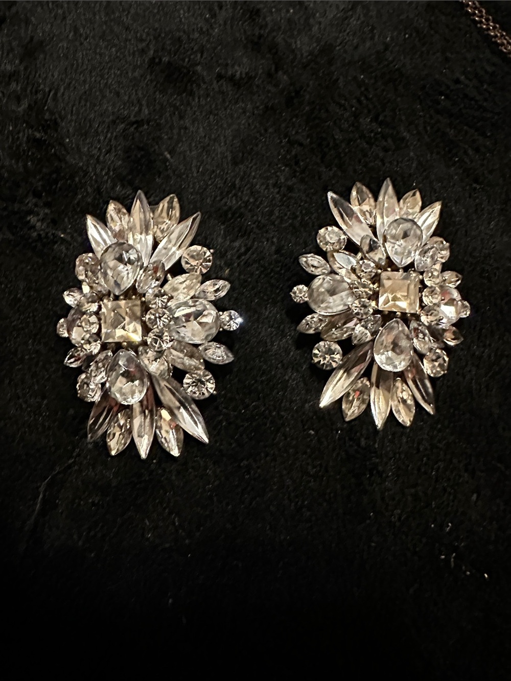 Clear Crystal Floral Cluster Earrings - Sparkling Statement Studs